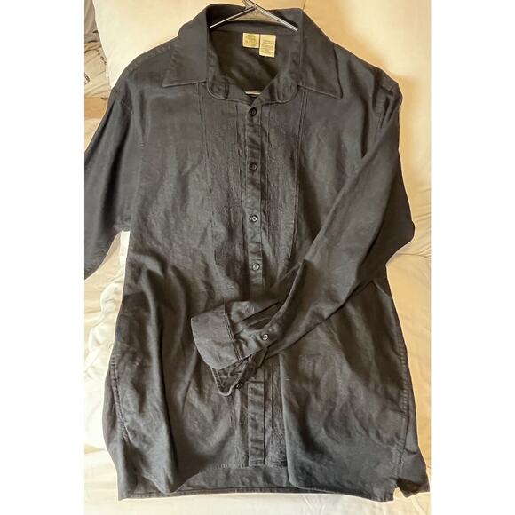 Black Long Sleeve Rayon Linen Embroidered L Mens - Picture 1 of 6
